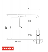 MEDIDAS MONOMANDO FREGADERA NEPTUNE EVO PULL-OUT  FRANKE